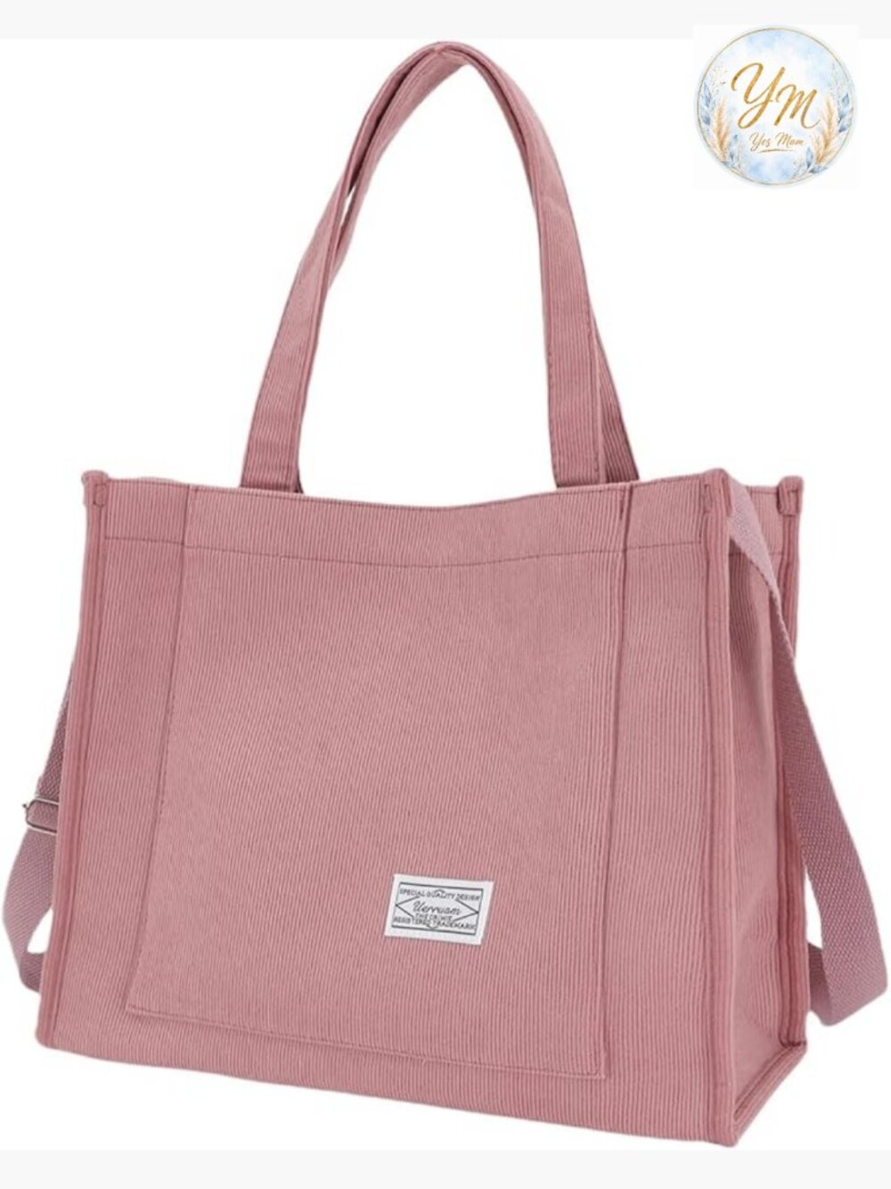 Corduroy Tote Bag with Compartments, Work Travel College Book Bag Purse Handbag